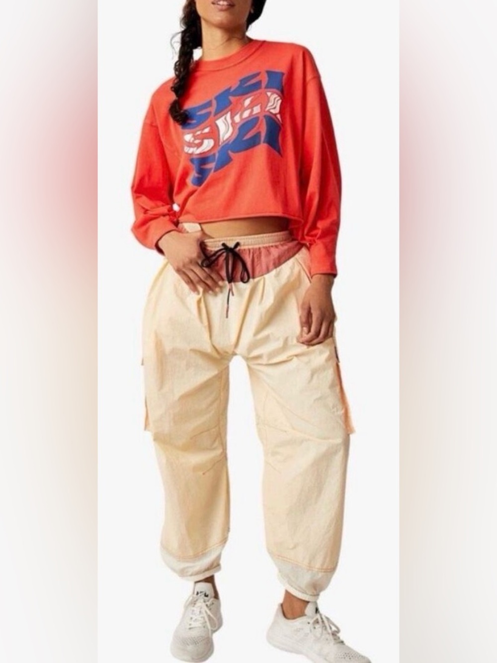 Free People Inspire Long Sleeve Cotton Graphic T-Shirt Ski Worn on Tv Will Trent